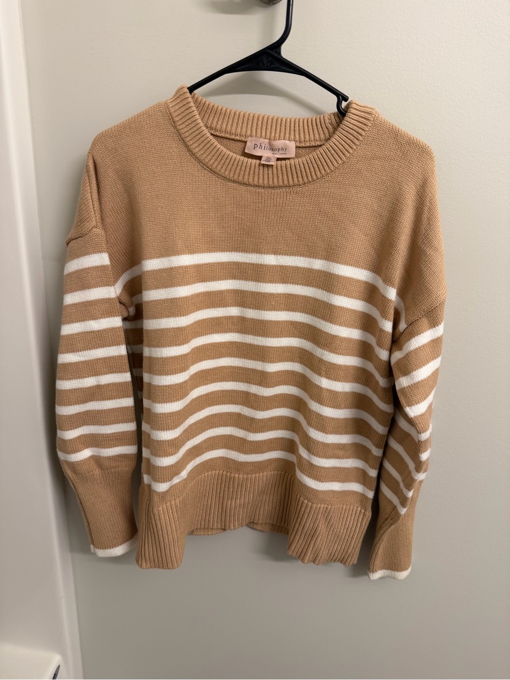 Philosophy Striped Crewneck Sweater in Camel and White - Size Medium